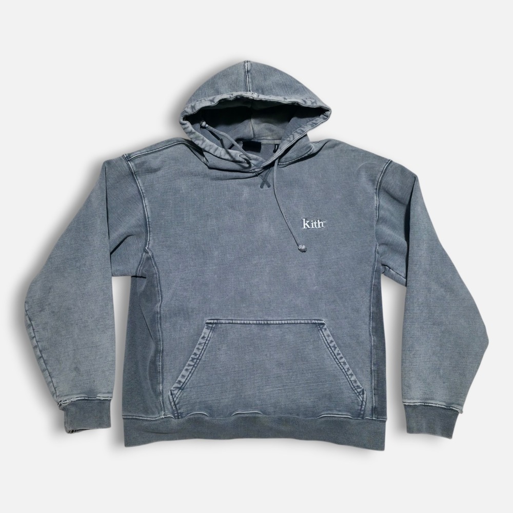 Kith Williams III Logo Hoodie - Distressed Grunge Gray Crystal Wash Men's Small.